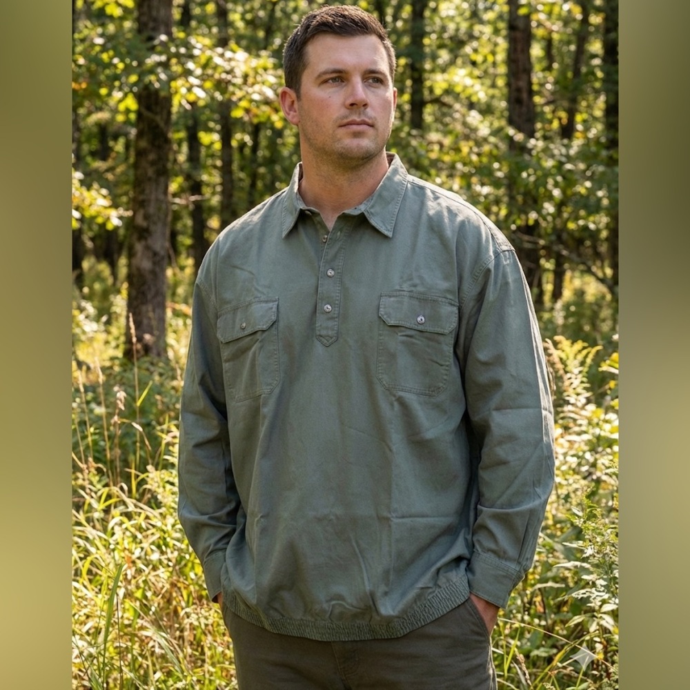New! Cabela’s Long Sleeve Mens Outdoor Utility Canvas Henley Pullover Shirt